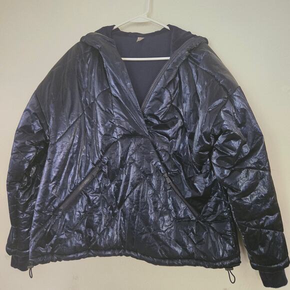 Free People Movement Polar Ice Hooded Puffer 1/2 Zip Jacket Metallic Blue, SZ S - Picture 3 of 12